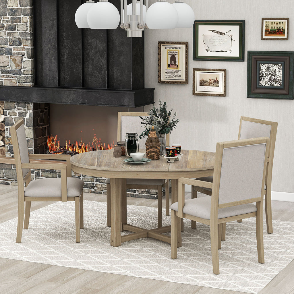 5-Piece Extendable Wood Dining Table Set with 4 Upholstered Chairs T318090