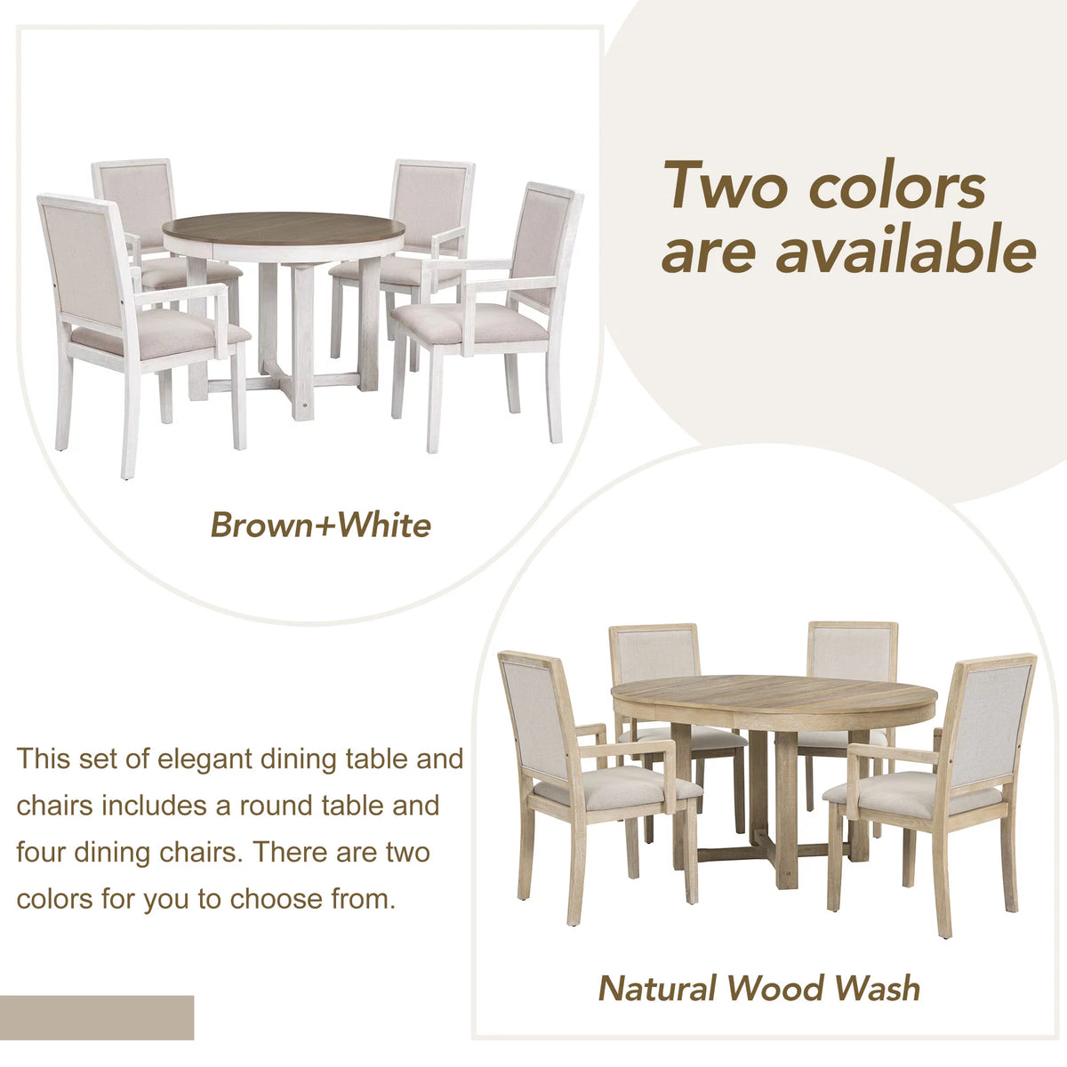 5-Piece Extendable Wood Dining Table Set with 4 Upholstered Chairs T318090
