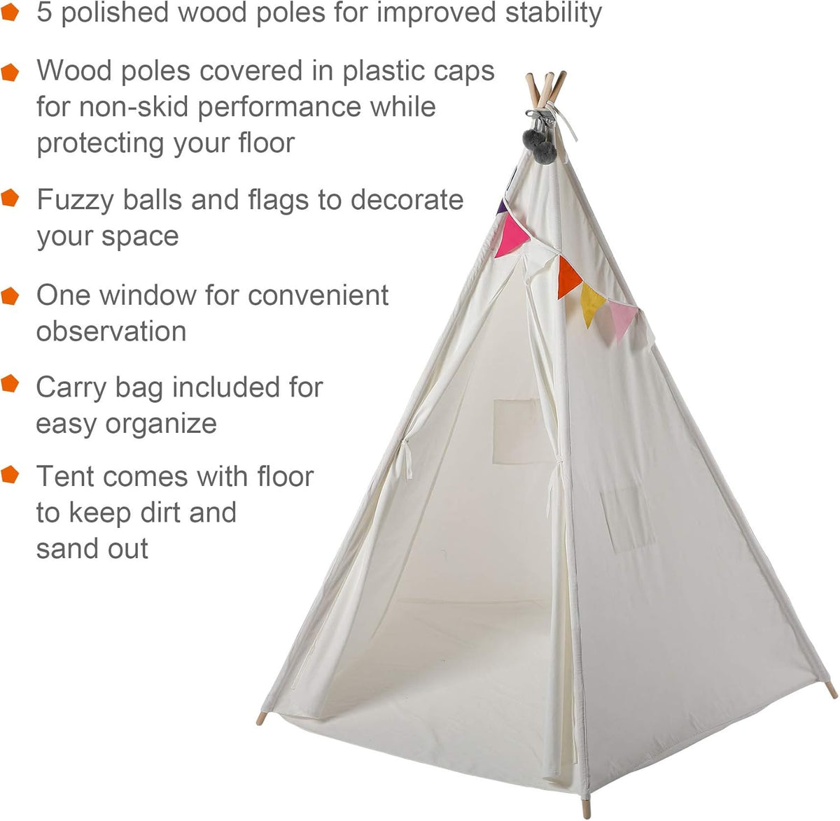 Teepee Play Tent with Banners, 5 Poles, 85 Inches Height B785