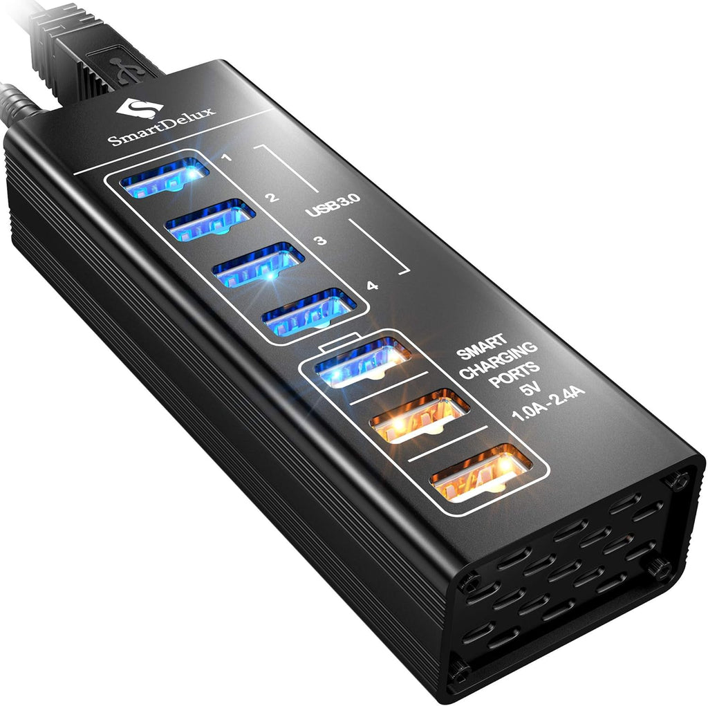 10-Port USB 3.0 Hub with Power Adapter, Black Aluminum Pack of 2 P8189