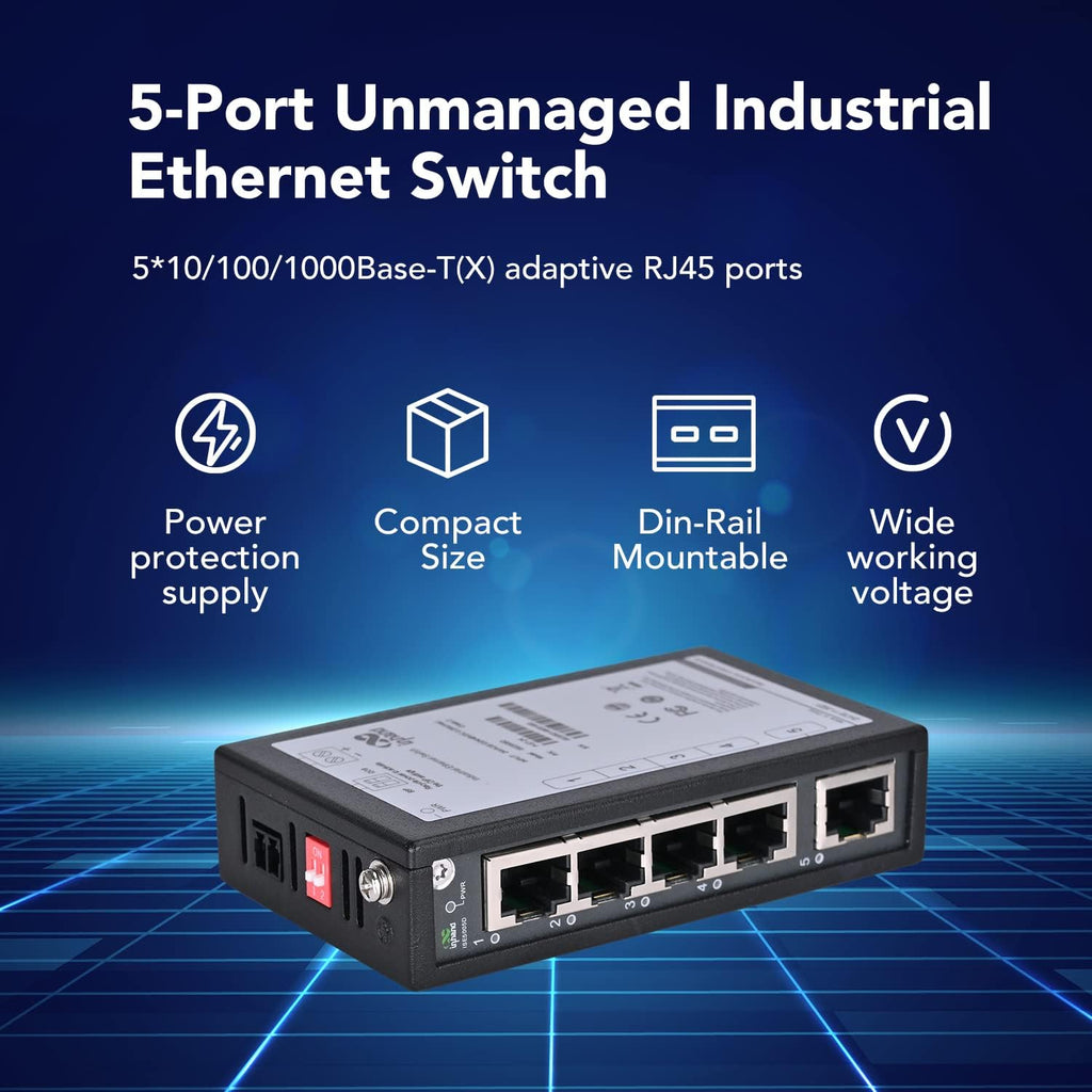 3-Port Unmanaged Industrial Ethernet Switch, Single Mode Dual SC Fiber, Pack of 2 A409595
