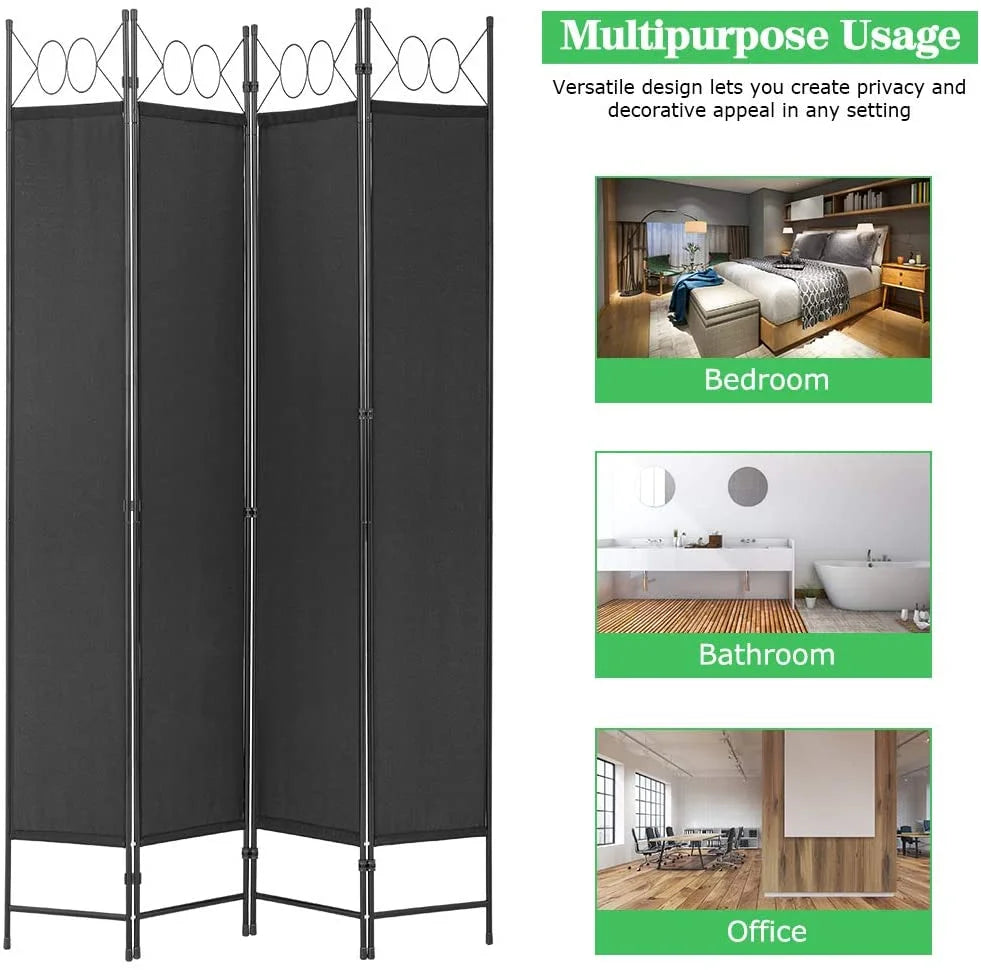 4 Panel 6 ft Black Steel Room Divider R619925