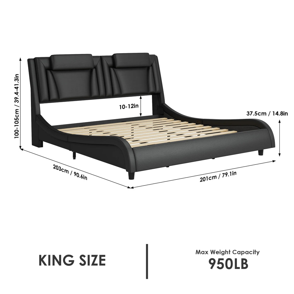 White Queen LED PU Leather Upholstered Platform Bed G546649