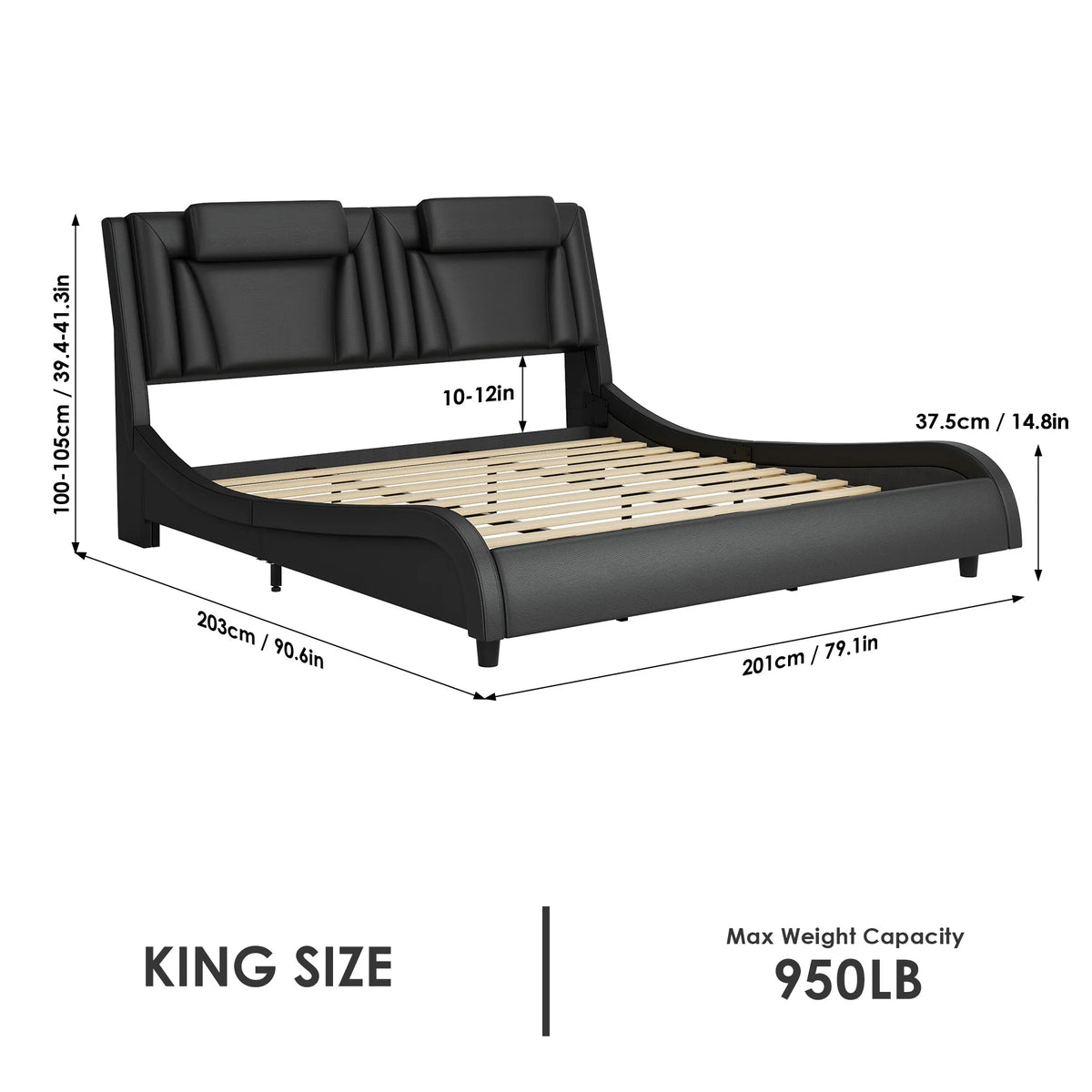 White Queen LED PU Leather Upholstered Platform Bed G546649