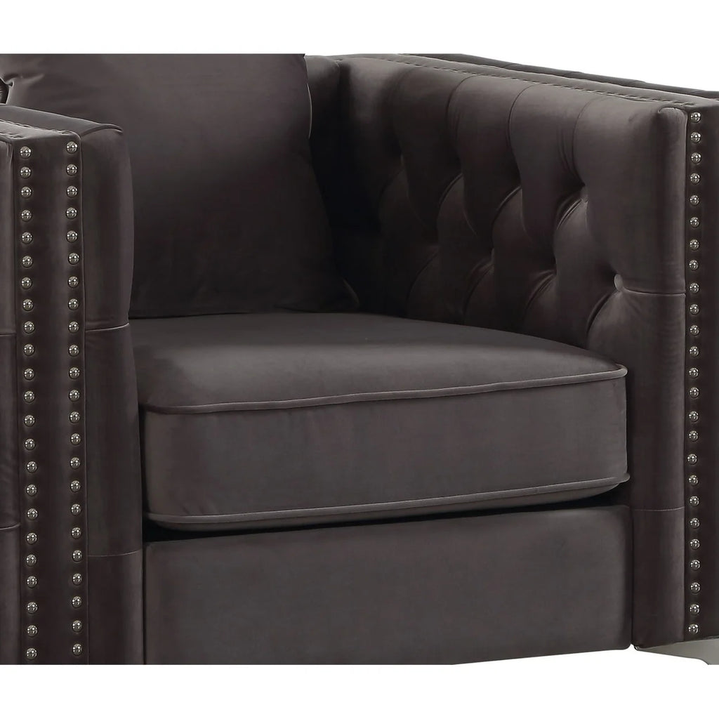 Gray Fabric Upholstered Wooden Sofa Chair with Throw Pillow L12205