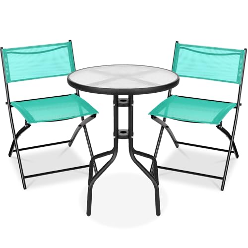 3-Piece Patio Bistro Dining Furniture Set with Glass Tabletop R536