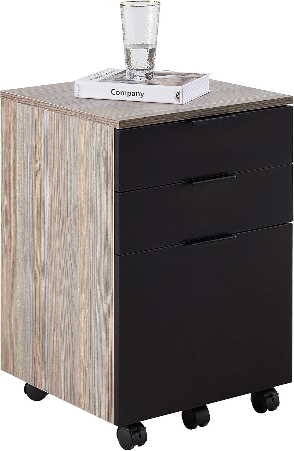 3 Drawer Rolling Wood File Cabinet with Locking Wheels, Black A212