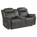 Gray Microfiber Double Reclining Loveseat with Center Console J7042