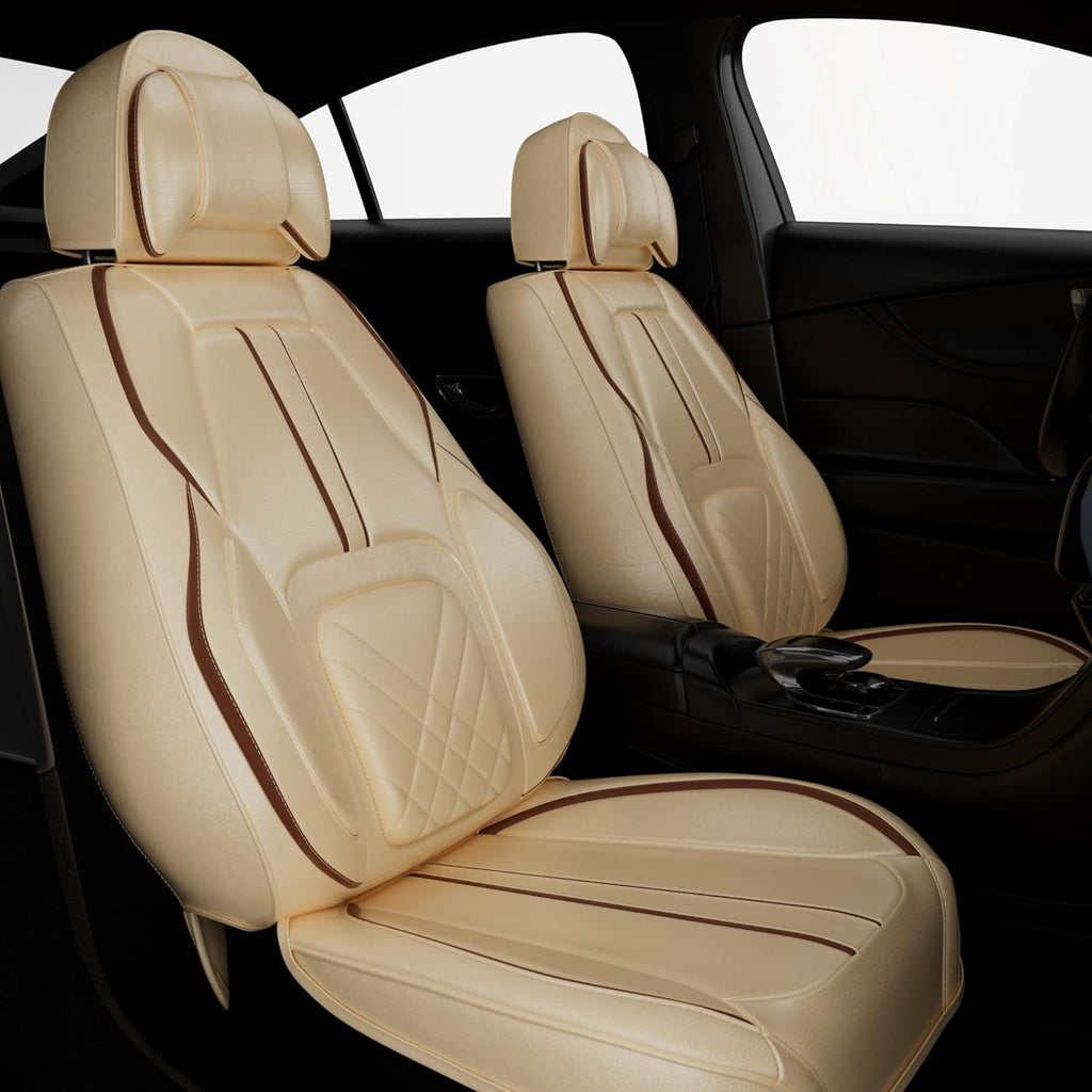 5PCS Water Proof Nappa Leather Car Seat Covers (Full Set, Black&White) T527204