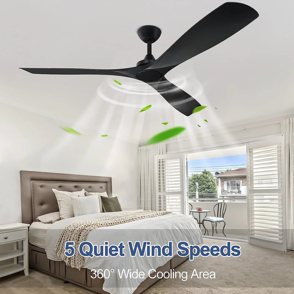 60" Modern 3-Blade Black Ceiling Fan with Remote Control N670427