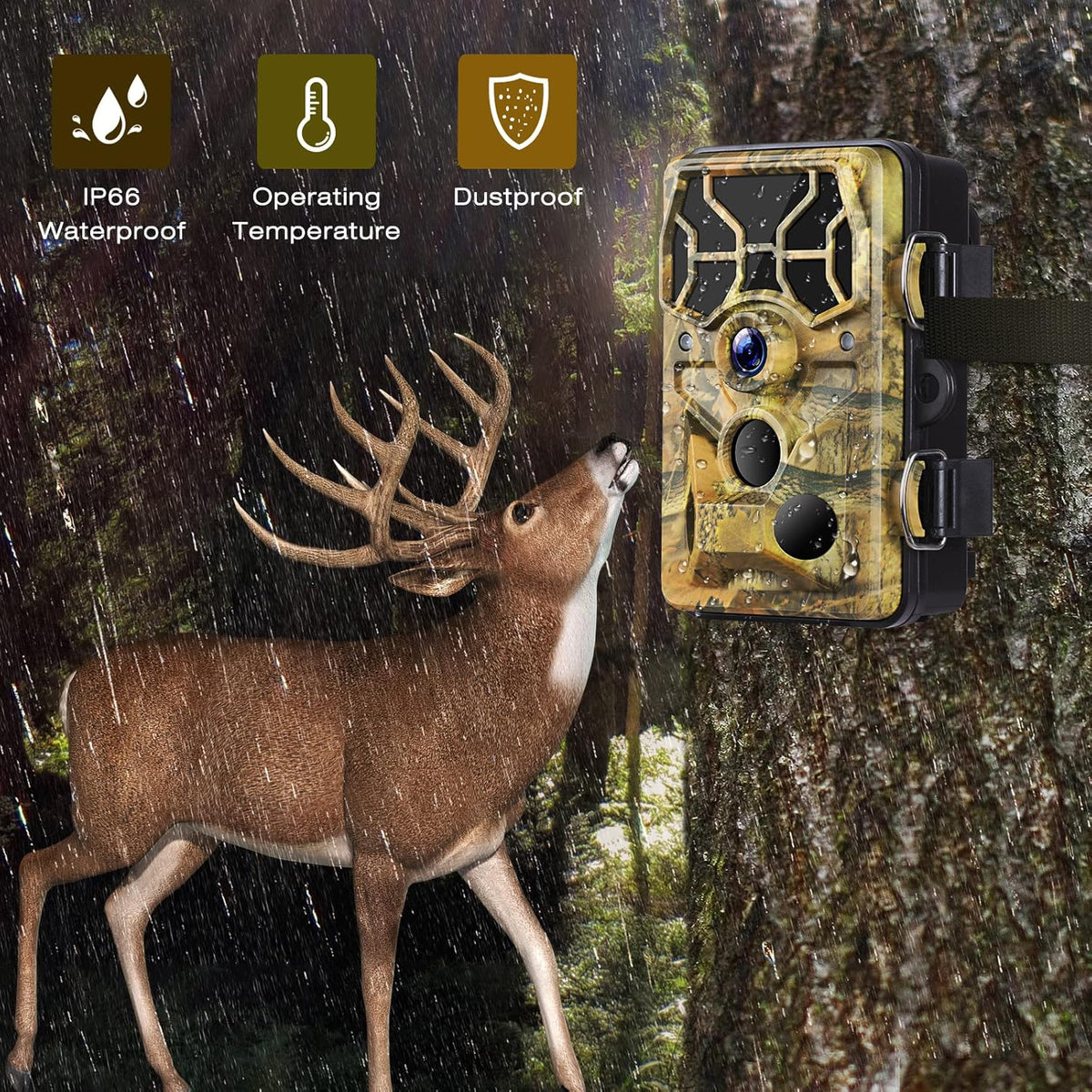 20MP 1296P IP66 Waterproof Trail Camera with 3 Infrared Sensors L46187