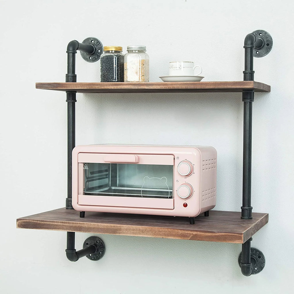 Black Industrial Retro Wall Mount Iron Pipe Microwave Oven Shelf Stand G647