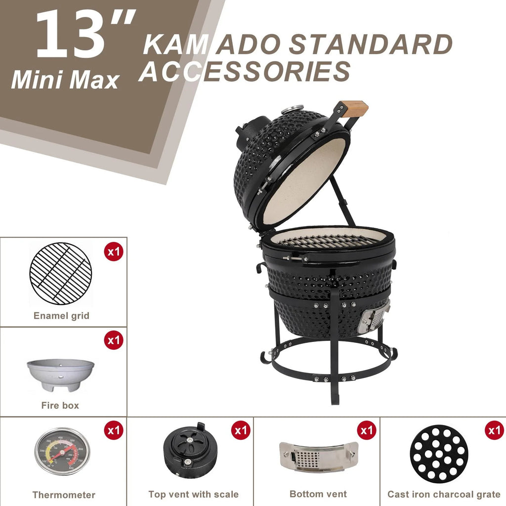 13in Black Ceramic Charcoal BBQ Grill D23073