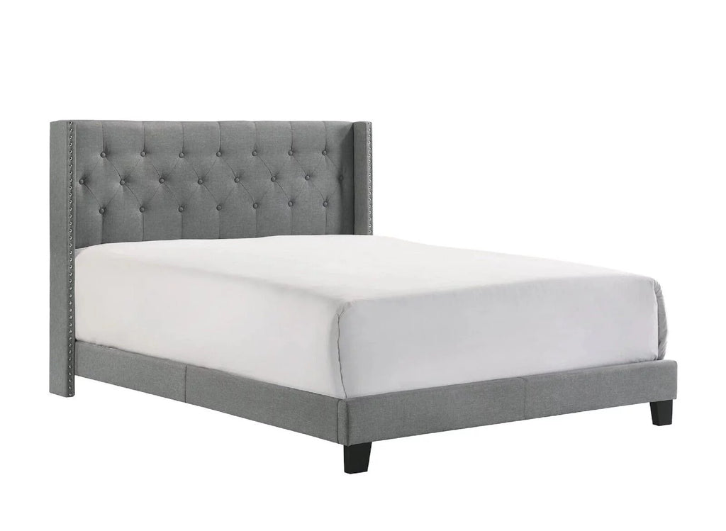 Gray Full Size Fabric Upholstered Panel Bed 2 Nightstand Set A502