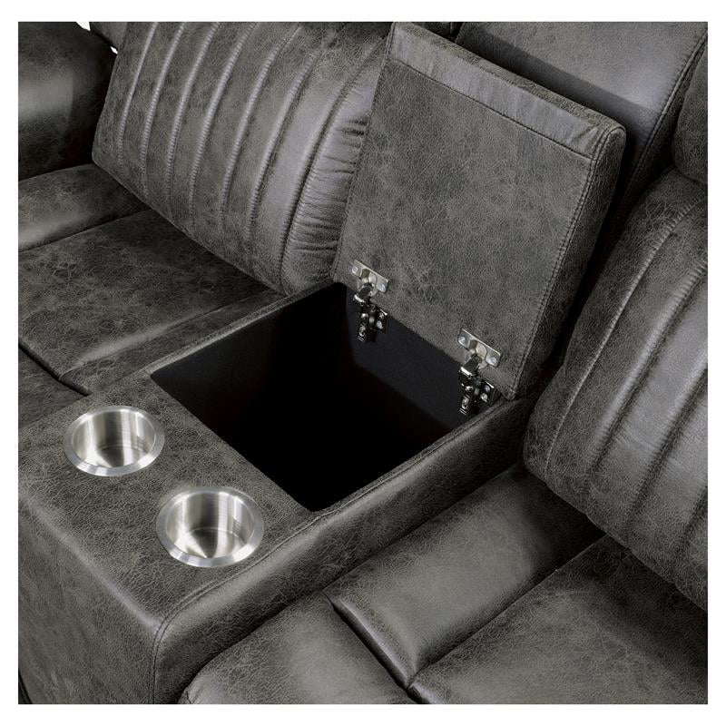 Gray Microfiber Double Reclining Loveseat with Center Console J7042