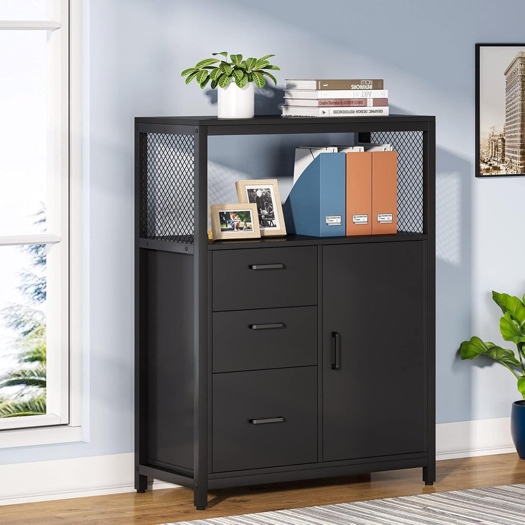 3 Drawers Lateral Filing Cabinet with Open Shelves M9952