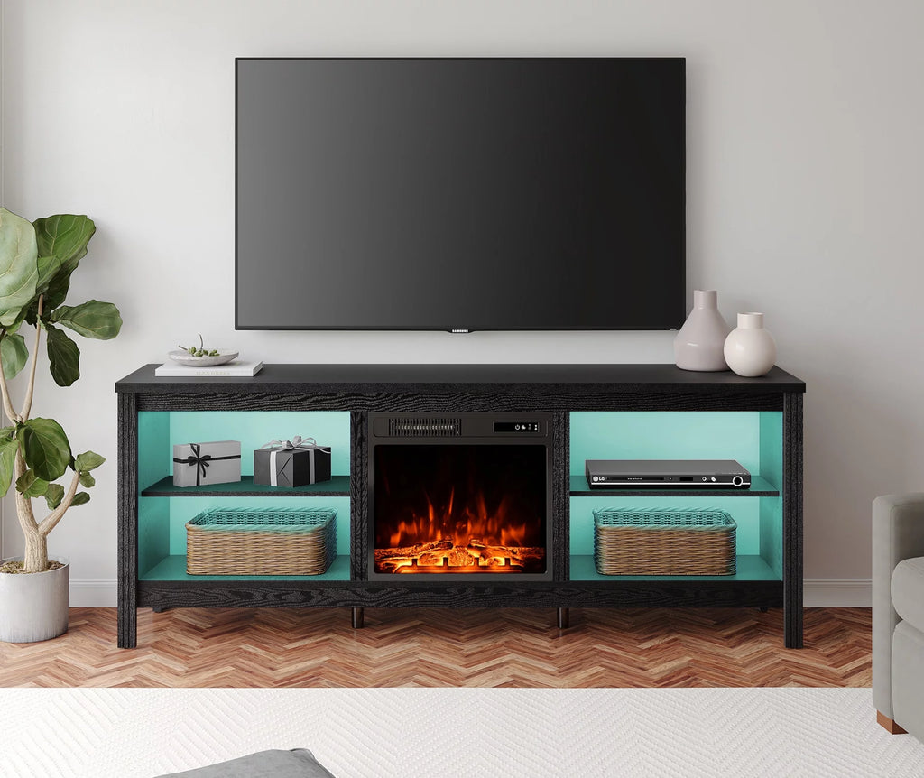Black Fireplace TV Stand with LED Lights I902