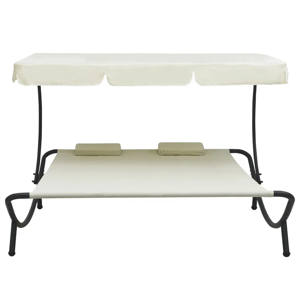 Outdoor Lounge Bed with Canopy and Pillows Fabric Steel Frame Cream D700387