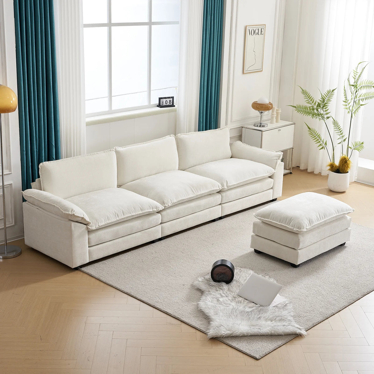 Dark Grey Chenille L Shaped Sectional Sofa with Ottoman K322408