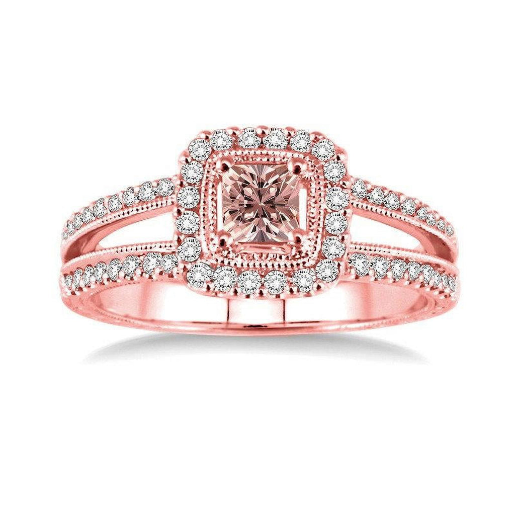 14K Rose Gold Morganite And Diamond Moissanite Engagement Ring T178