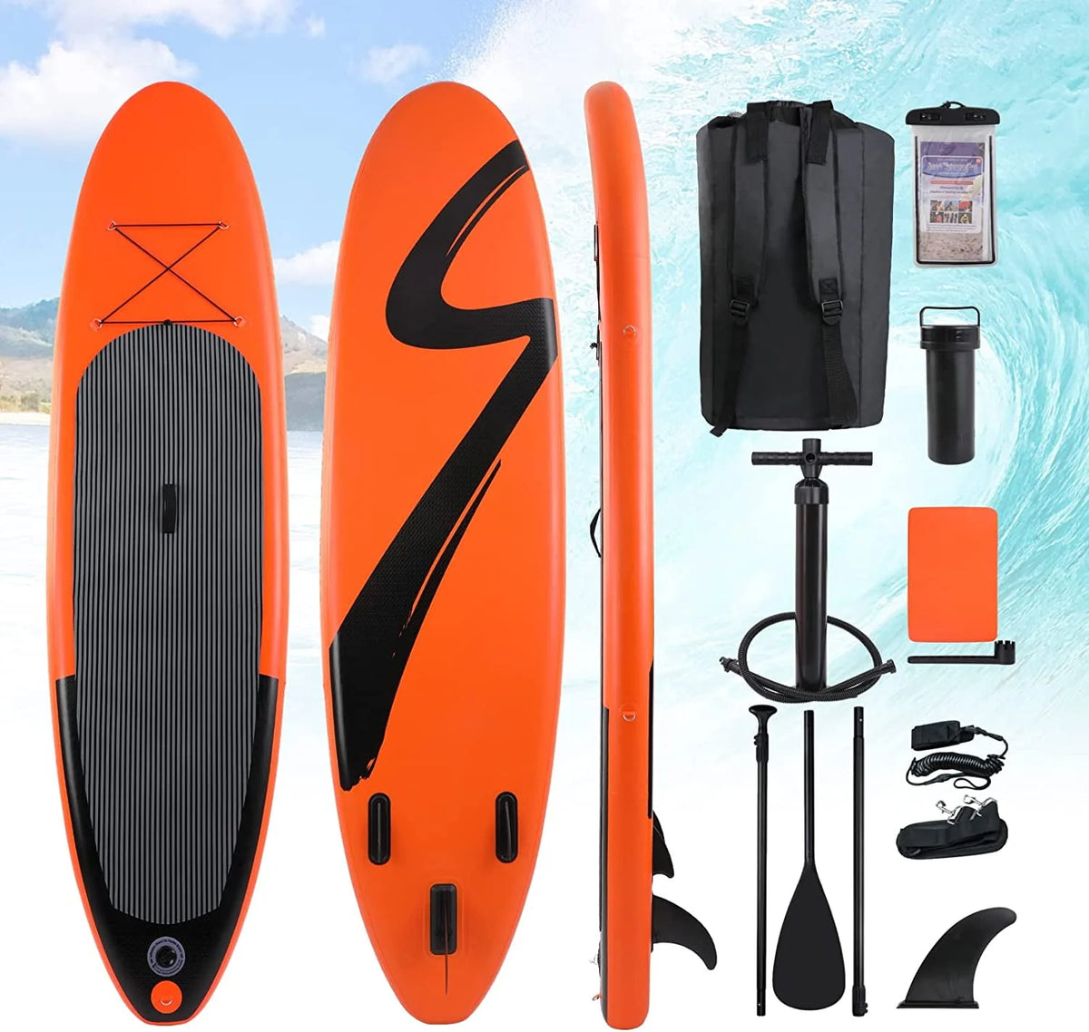 Inflatable Stand Up Paddle Board with Backpack, Leash, Paddle, Hand Pump & Repair Kit U445