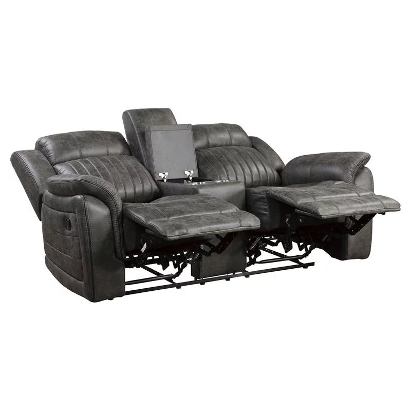 Gray Microfiber Double Reclining Loveseat with Center Console J7042