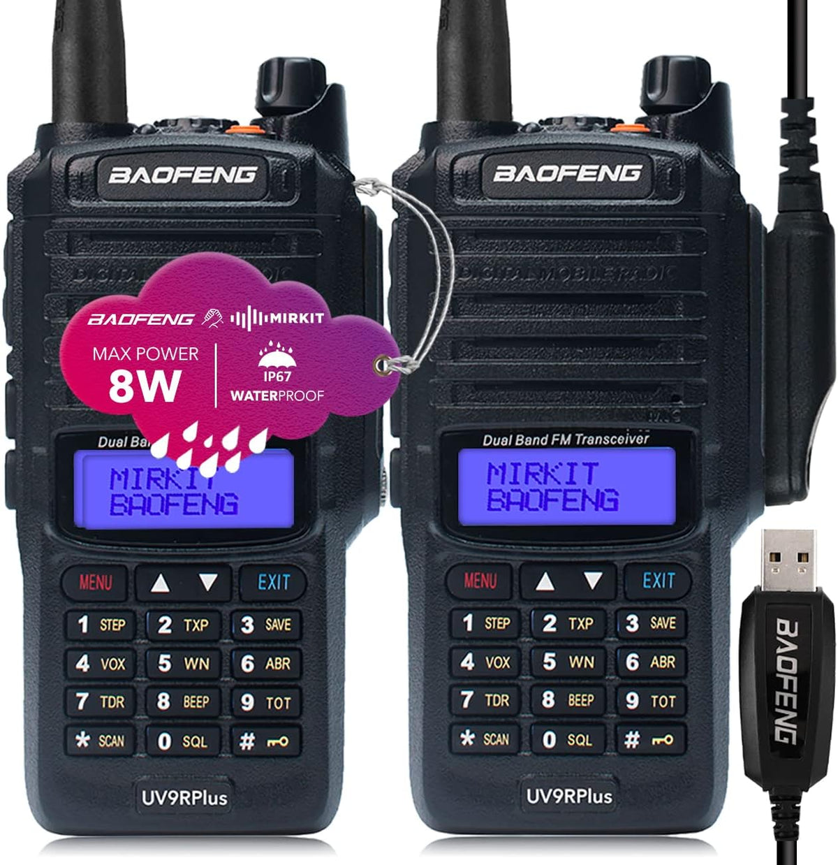 2pcs Waterproof Handheld Radio with USB Programming Cable & 2200mAh Battery Z6628