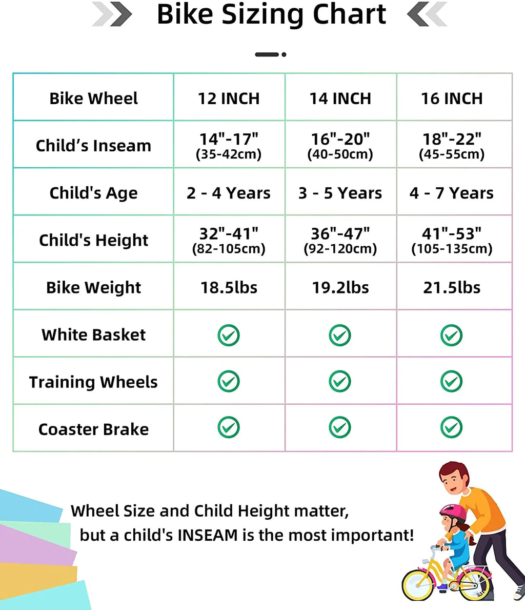 Rainbow Kids Bike with Basket, Training Wheels & Coaster Brake S80333