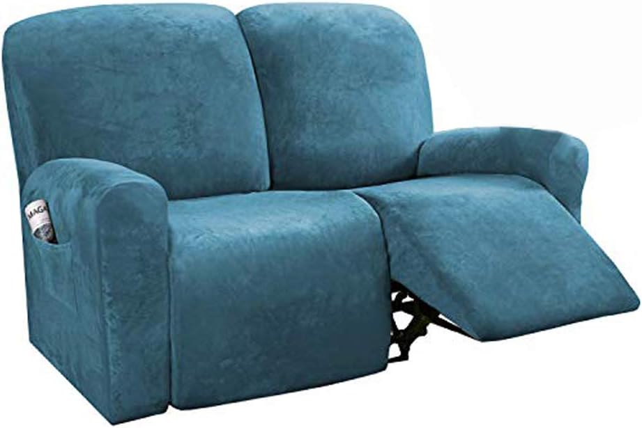 6-Pieces Velvet Stretch Recliner Loveseat Covers for 2 Cushion Sofa (Medium, Camel) C64895