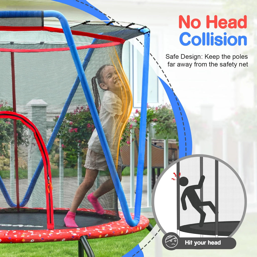 66 Kids Trampoline with Basketball Hoop and Safety Enclosure Net D190