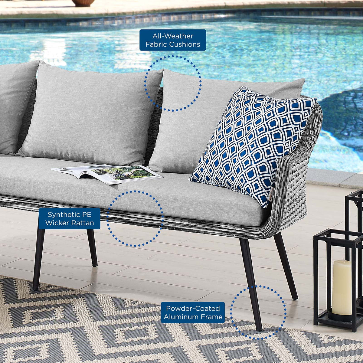 Grey Rattan Sectional Sofa U156
