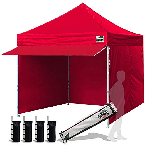 10 x 10 Pop up Canopy Tent with 4 Removable Sidewalls and Roller Bag White U934