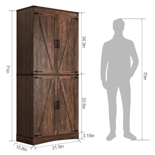 71" Tall Kitchen Pantry Storage Cabinet with 4 Barn Doors M649