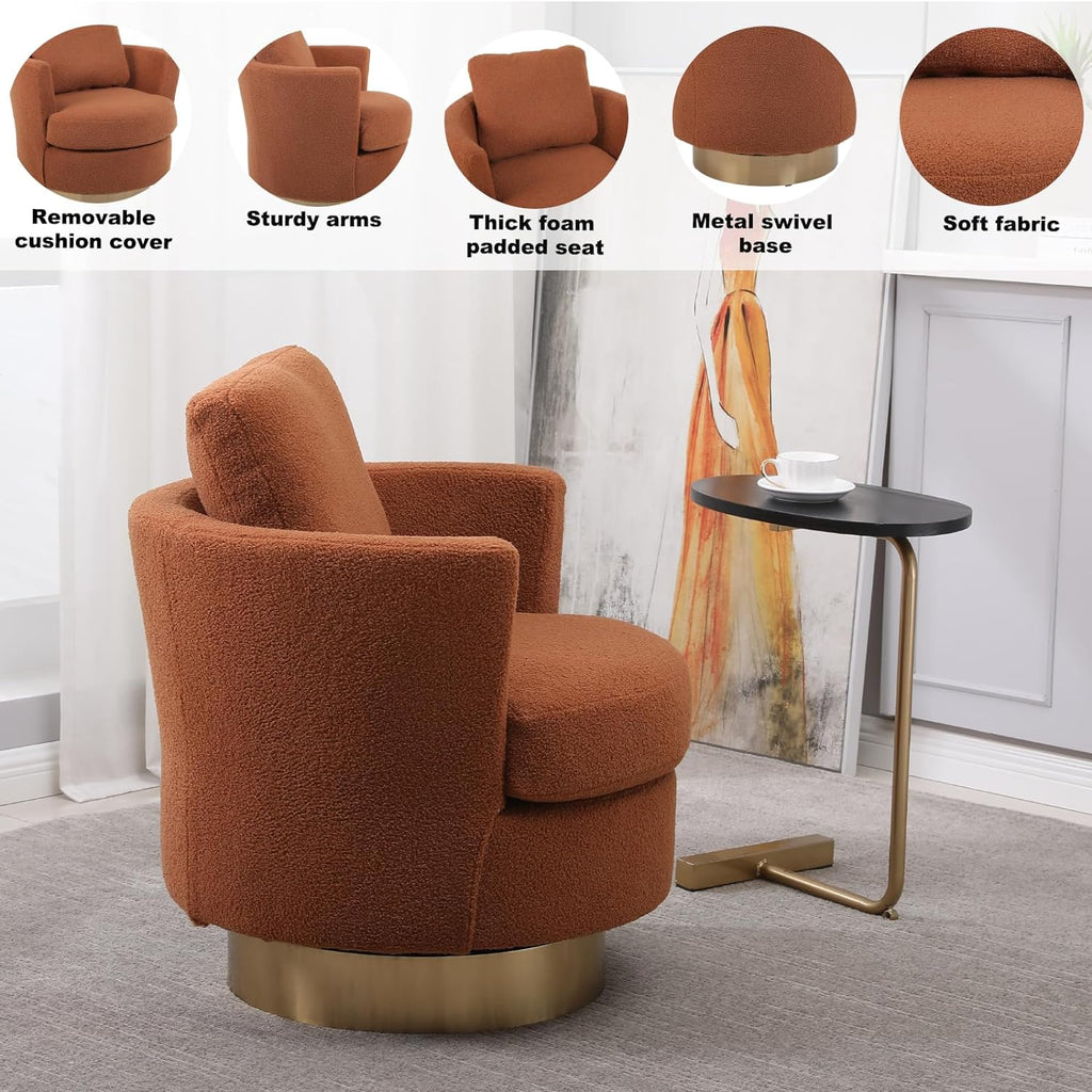 Orange Velvet Swivel Barrel Chair with Gold Stainless Steel Base Y4668