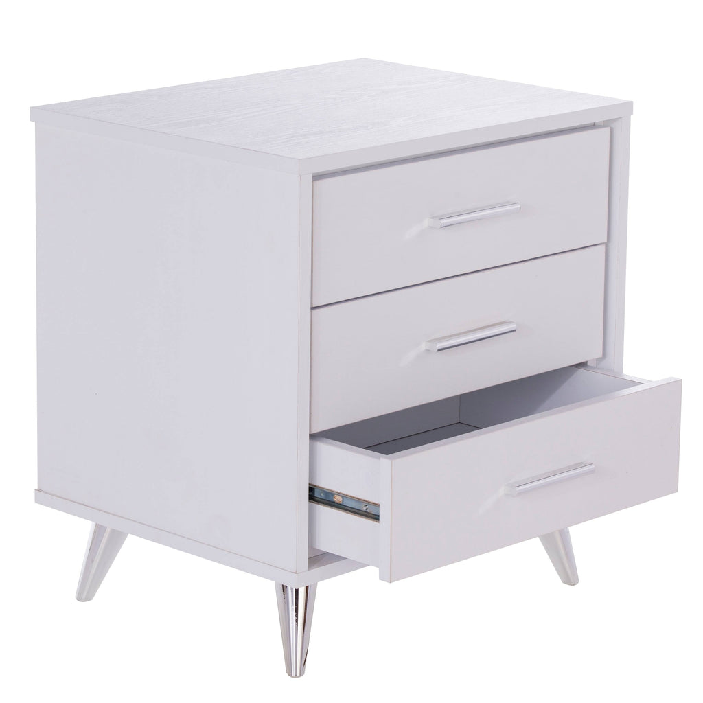 White Chrome Finish Bedside Table with Drawers A6473