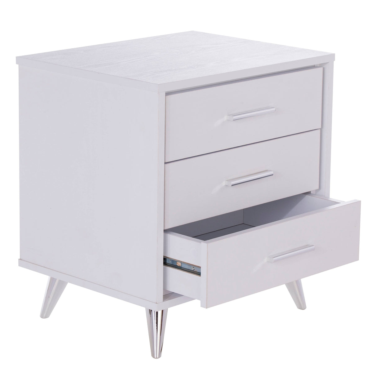 White Chrome Finish Bedside Table with Drawers A6473