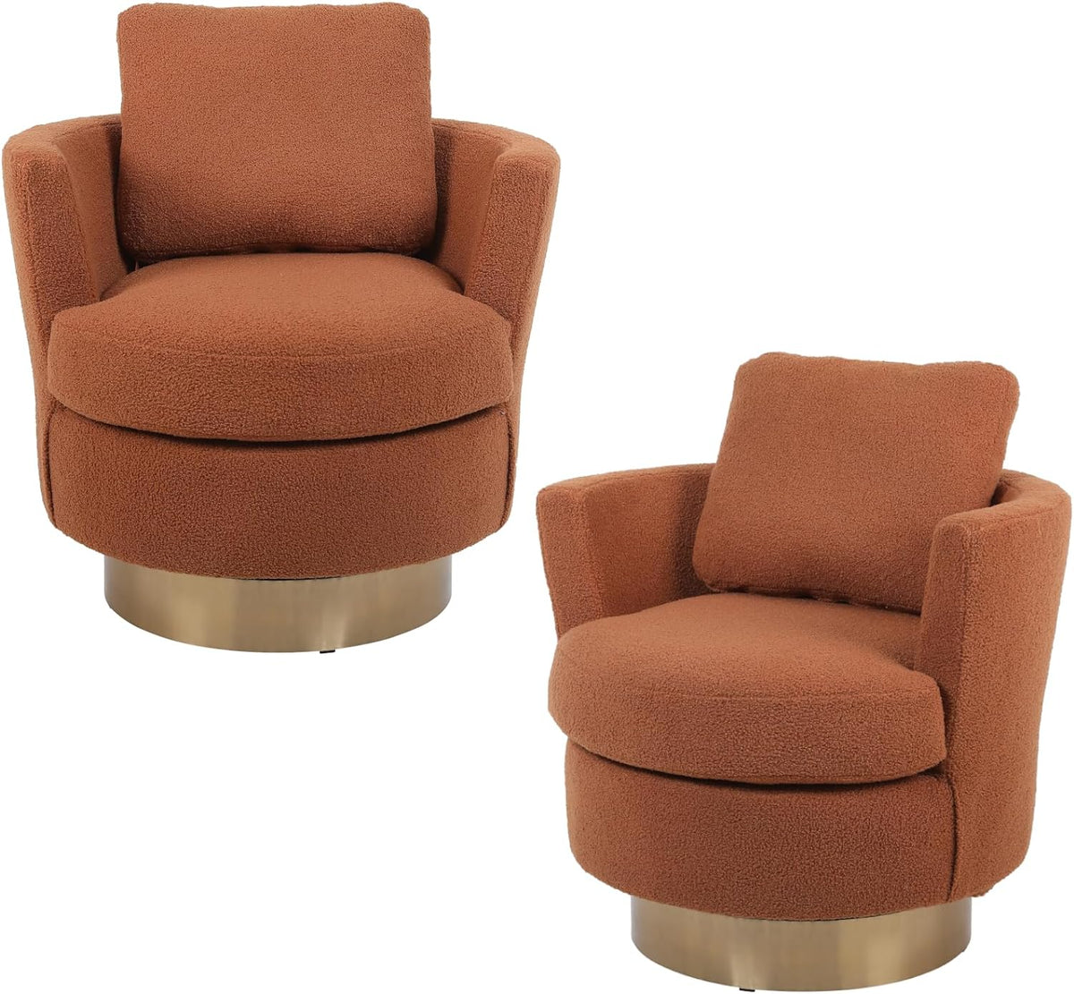 Orange Velvet Swivel Barrel Chair with Gold Stainless Steel Base Y4668