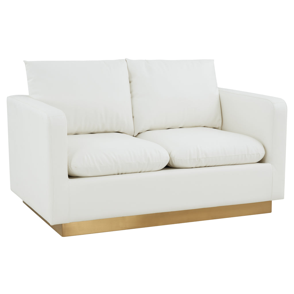 Modern Mid-Century Upholstered Leather Loveseat with Gold Frame Z47124