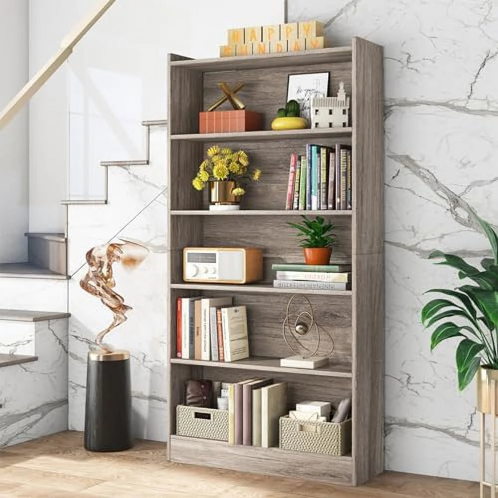 Black 6-Tier Wood Bookcase D45740