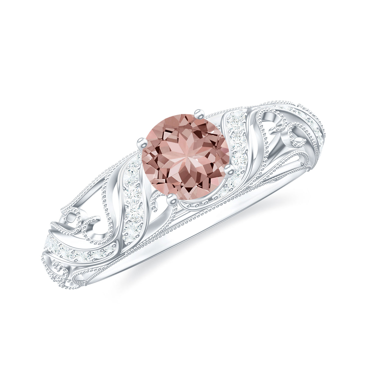 Morganite and Diamond Vintage Engagement Ring, 925 Sterling Silver R43868