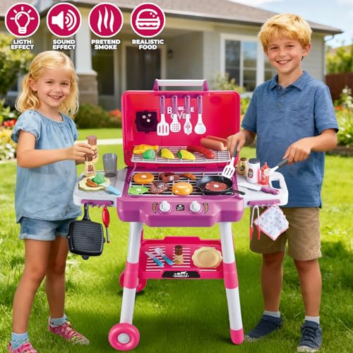 Kids BBQ Grill Playset with Smoke Sound Light E766421
