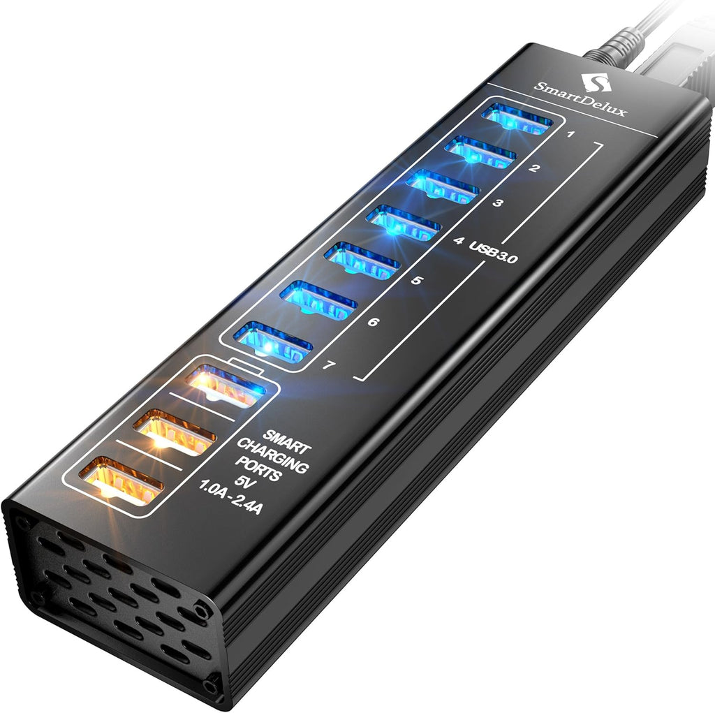 10-Port USB 3.0 Hub with Power Adapter, Black Aluminum Pack of 2 P8189