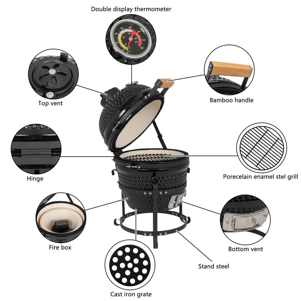 13in Black Ceramic Charcoal BBQ Grill D23073