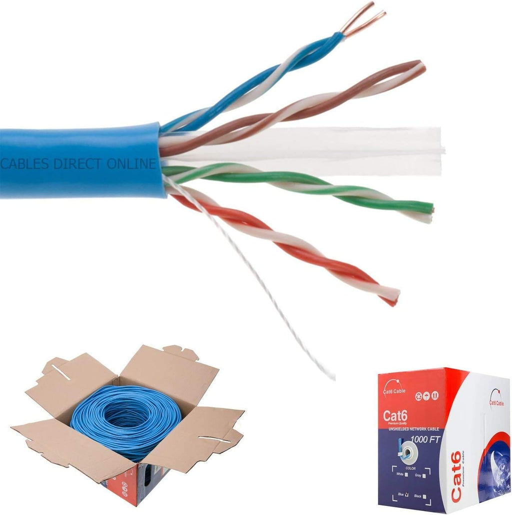Plenum CAT6 1000FT CMP Cable Blue Solid 23 AWG Bulk Box Networking Wire M4129