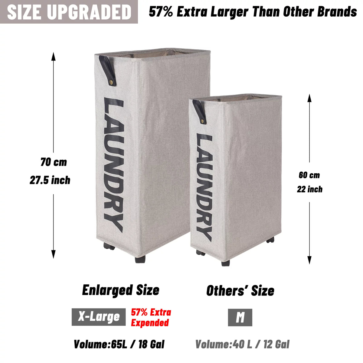 X-Large Slim Collapsible Laundry Basket with Wheels K327921