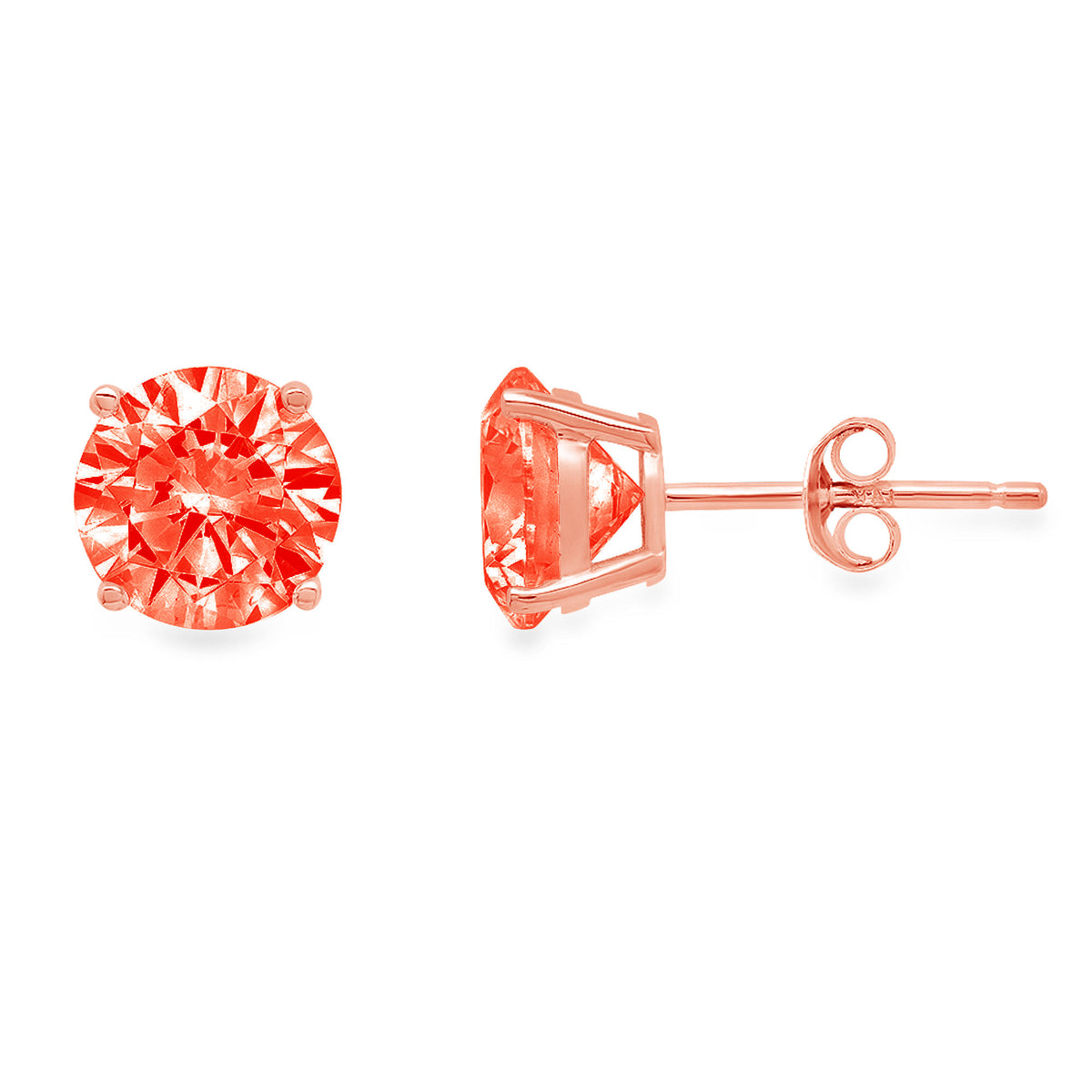 3.0 ct Solitaire Studs Red Simulated Diamond Solid 18K Pink Rose Gold Earrings X96353
