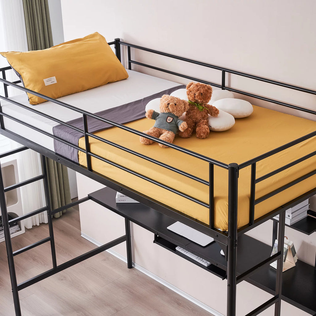 Black Metal Twin Loft Bed with Desk C7357
