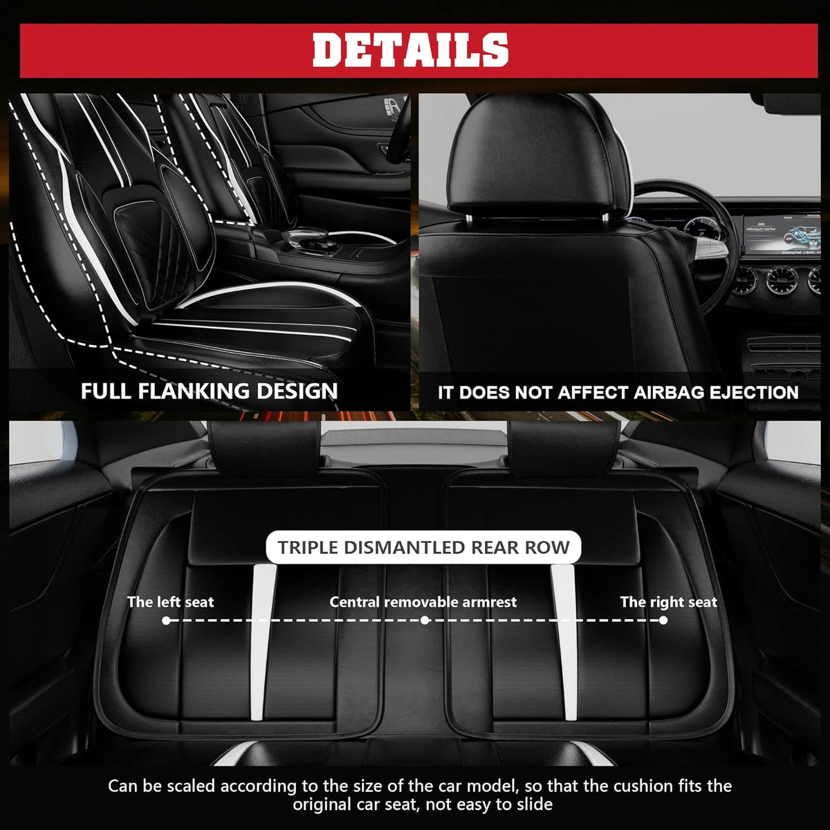 5PCS Water Proof Nappa Leather Car Seat Covers (Full Set, Black&White) T527204