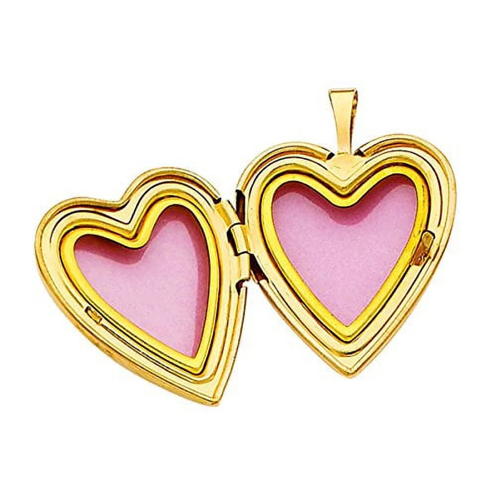 14k Yellow Gold Heart Locket Pendant with 0.8 mm Wheat Chain 16'' - 22'' E7524