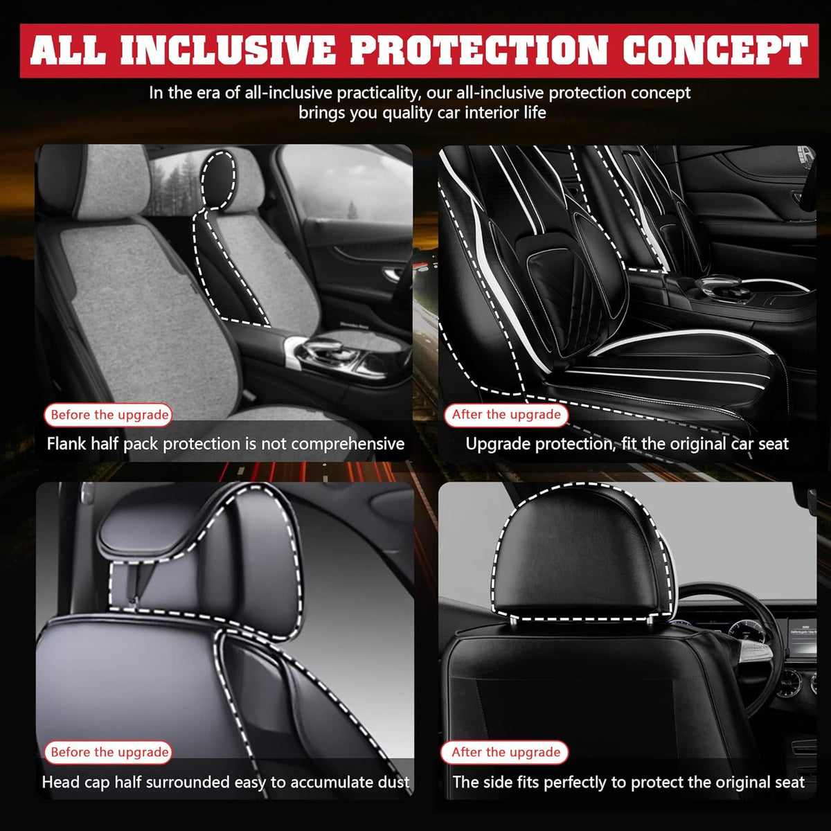 5PCS Water Proof Nappa Leather Car Seat Covers (Full Set, Black&White) T527204